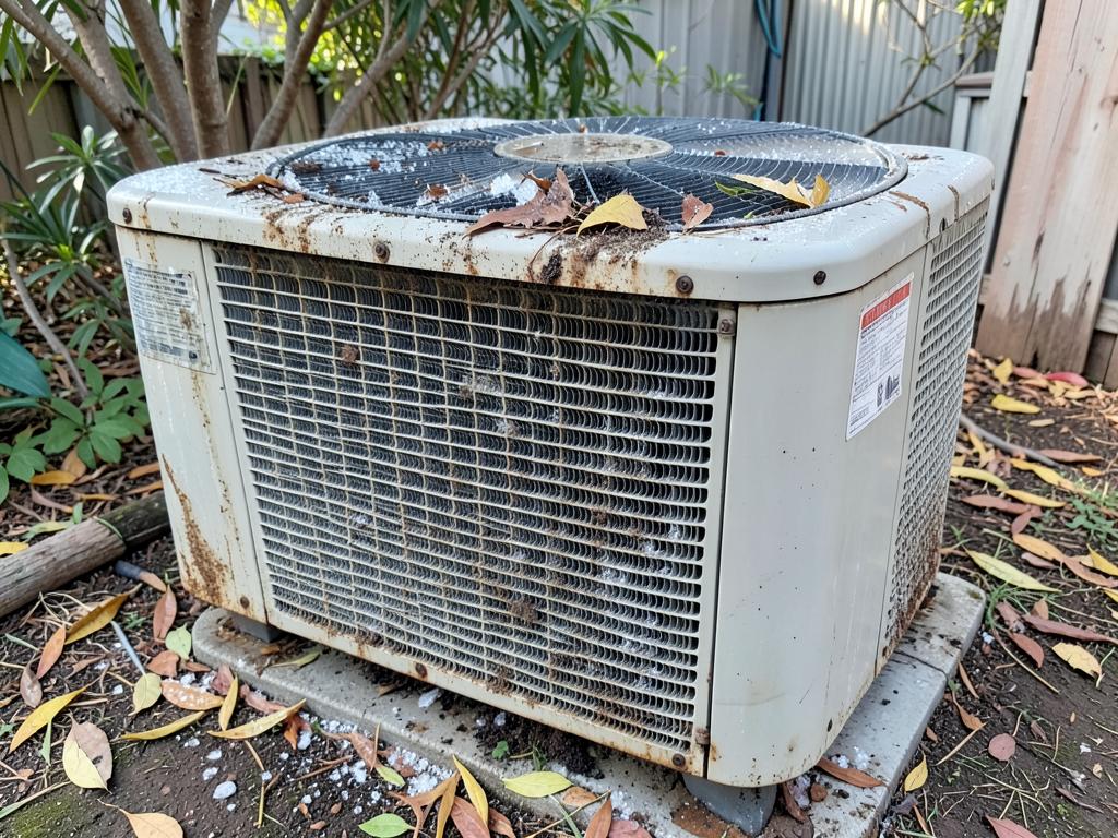 Outdoor condenser — Burrum Heads — before cleaning